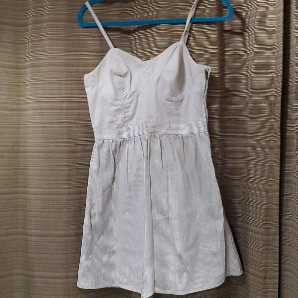 White and grey pinstripe dress